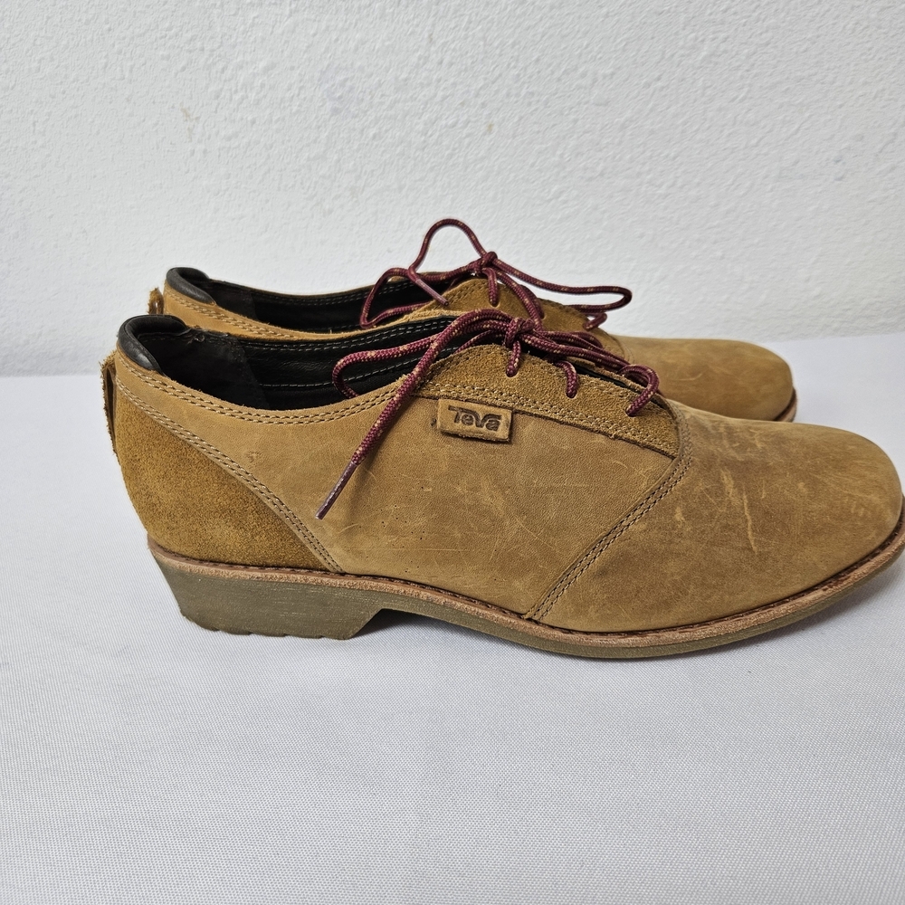 Teva De La Vina Dos Lace Up Brown Leather Oxford Loafers Shoes Women's 9.5